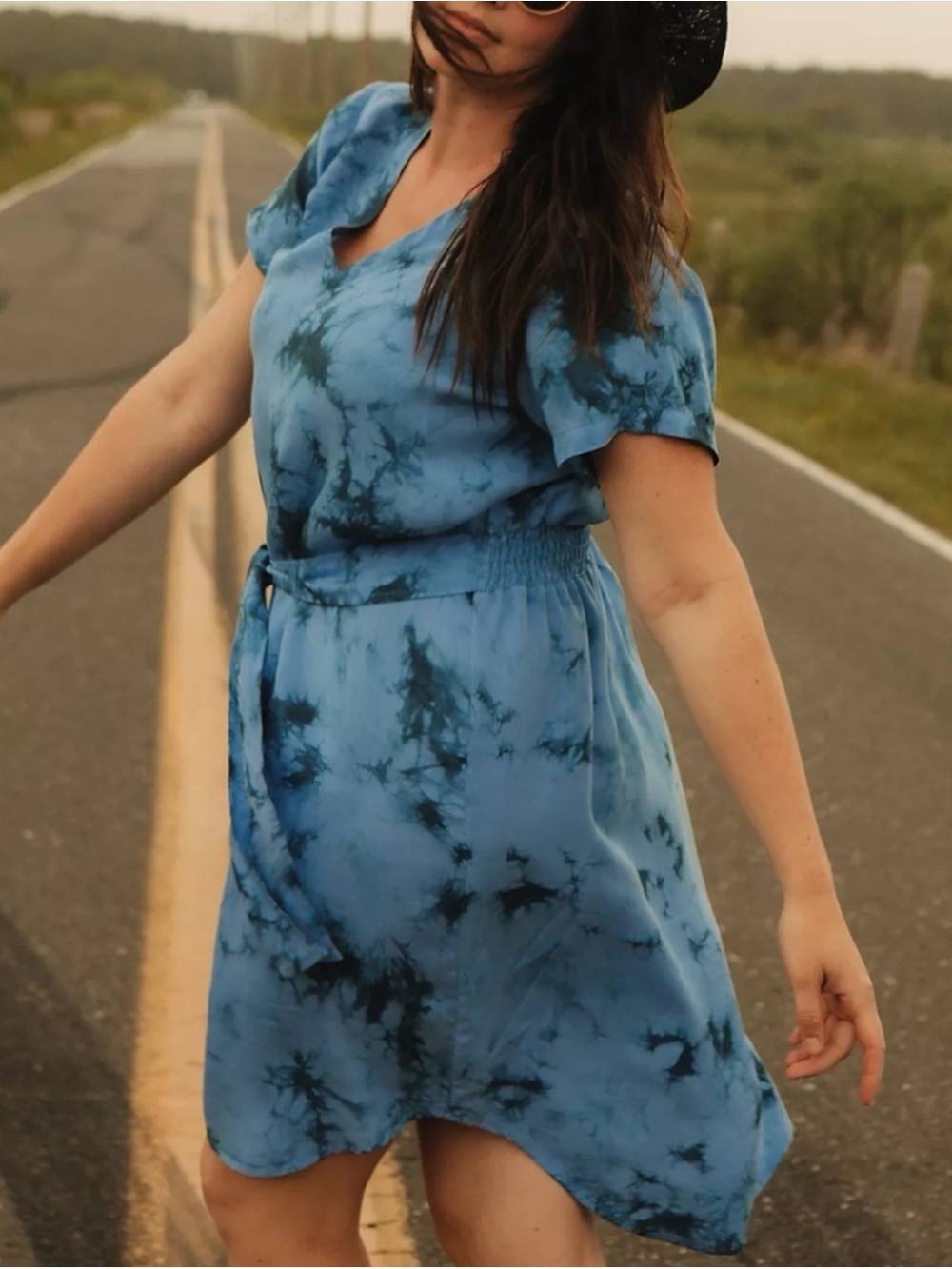 Anthropologie Cloth & And Stone Liv T-shirt Mini Dress Blue Tie Dye S Soft Comfy